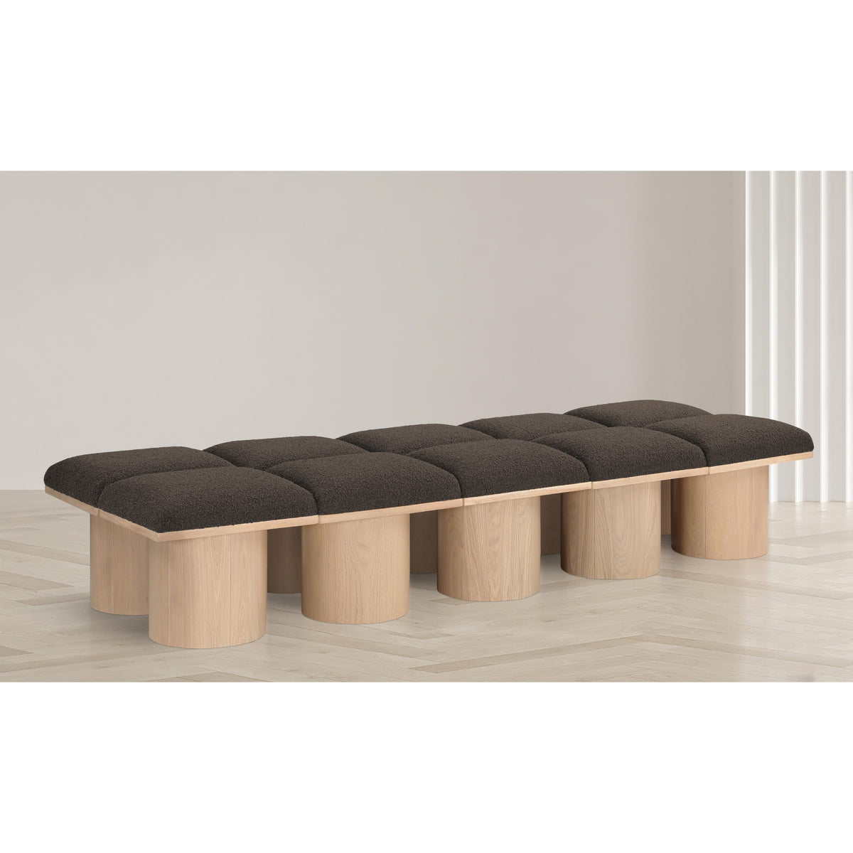 Meridian Pavilion Brown Boucle Fabric Bench