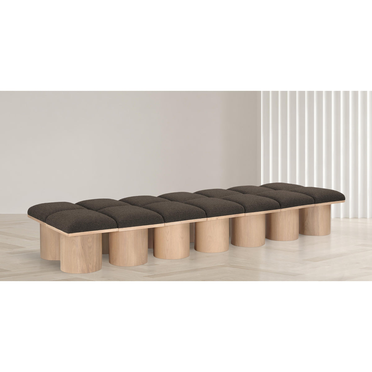 Meridian Pavilion Brown Boucle Fabric Bench