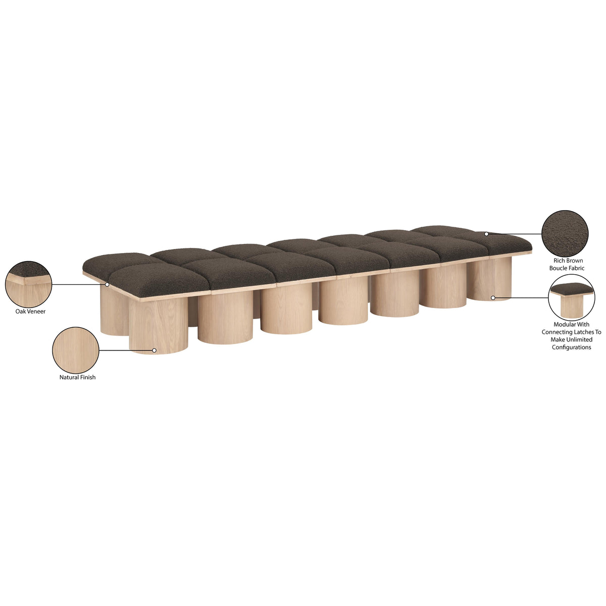 Meridian Pavilion Brown Boucle Fabric Bench