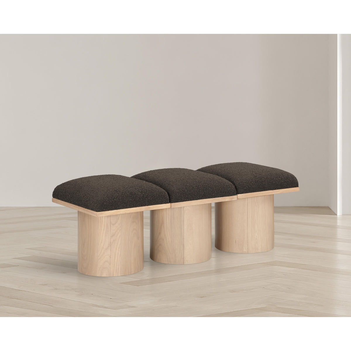 Meridian Pavilion Brown Boucle Fabric Bench