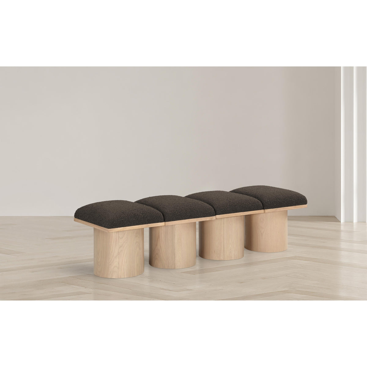 Meridian Pavilion Brown Boucle Fabric Bench