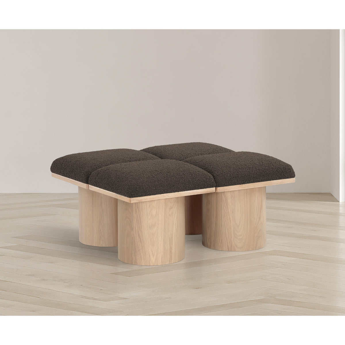 Meridian Pavilion Brown Boucle Fabric Bench