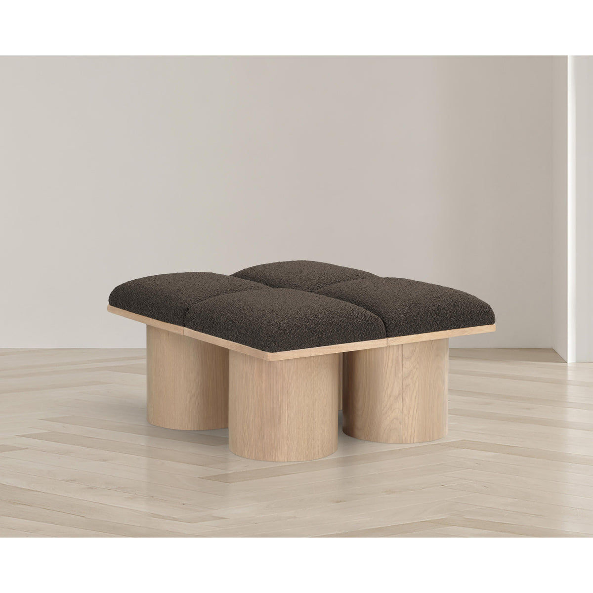 Meridian Pavilion Brown Boucle Fabric Bench