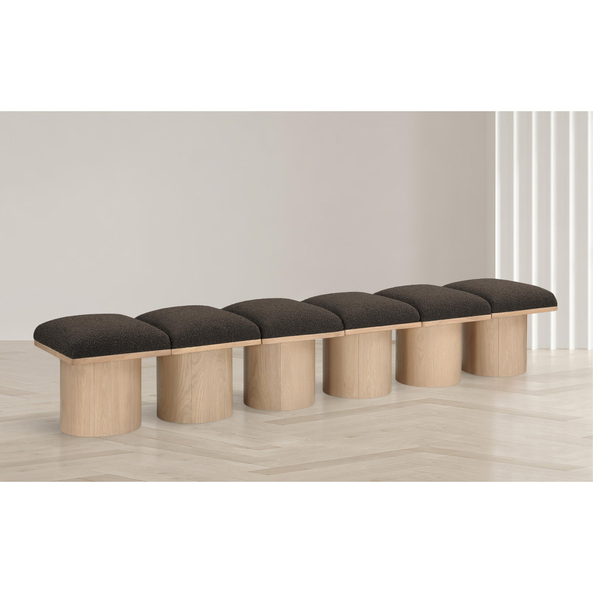 Meridian Pavilion Brown Boucle Fabric Bench