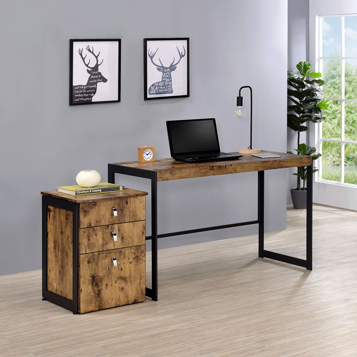 Estrella  Office Desk File Cabinet Set Rustic Nutmeg