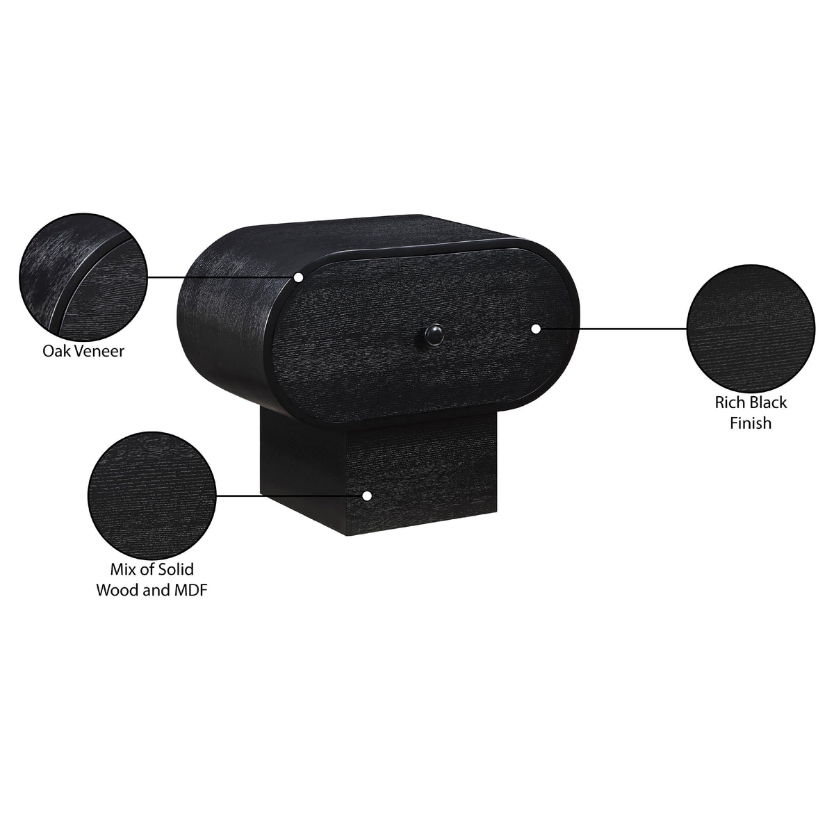 Meridian Harlow Black Night Stand