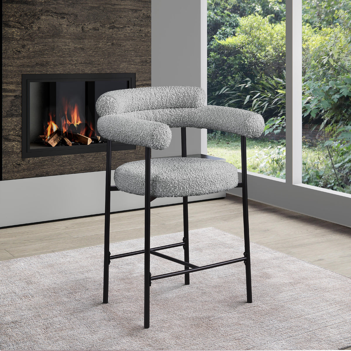 Meridian Blake Grey Boucle Fabric Counter Stool
