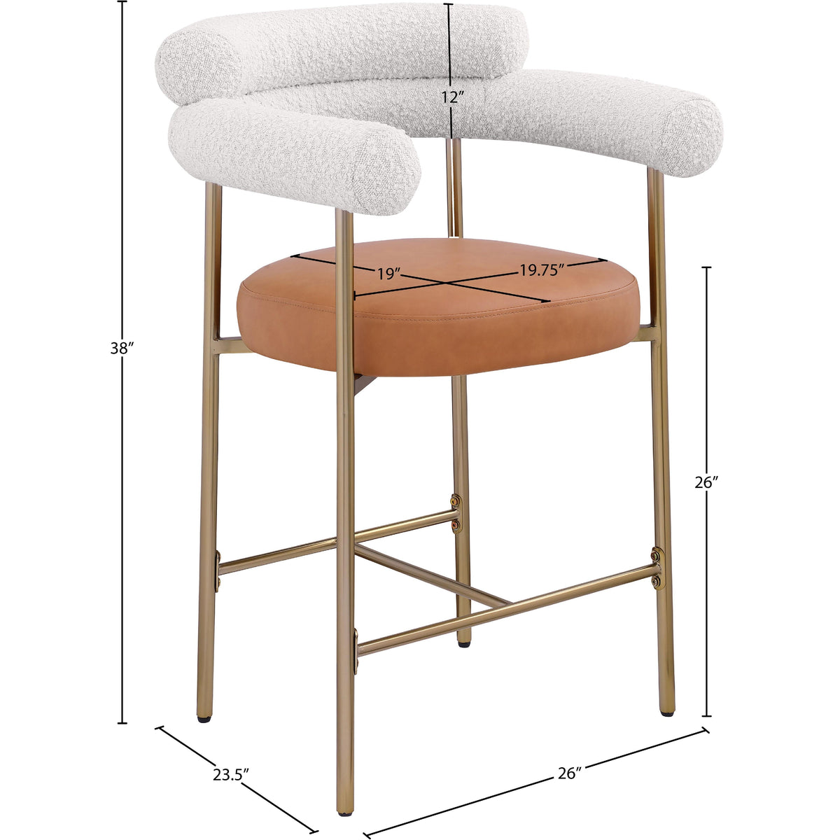 Meridian Blake Cognac Boucle Fabric / Vegan Leather Counter Stool