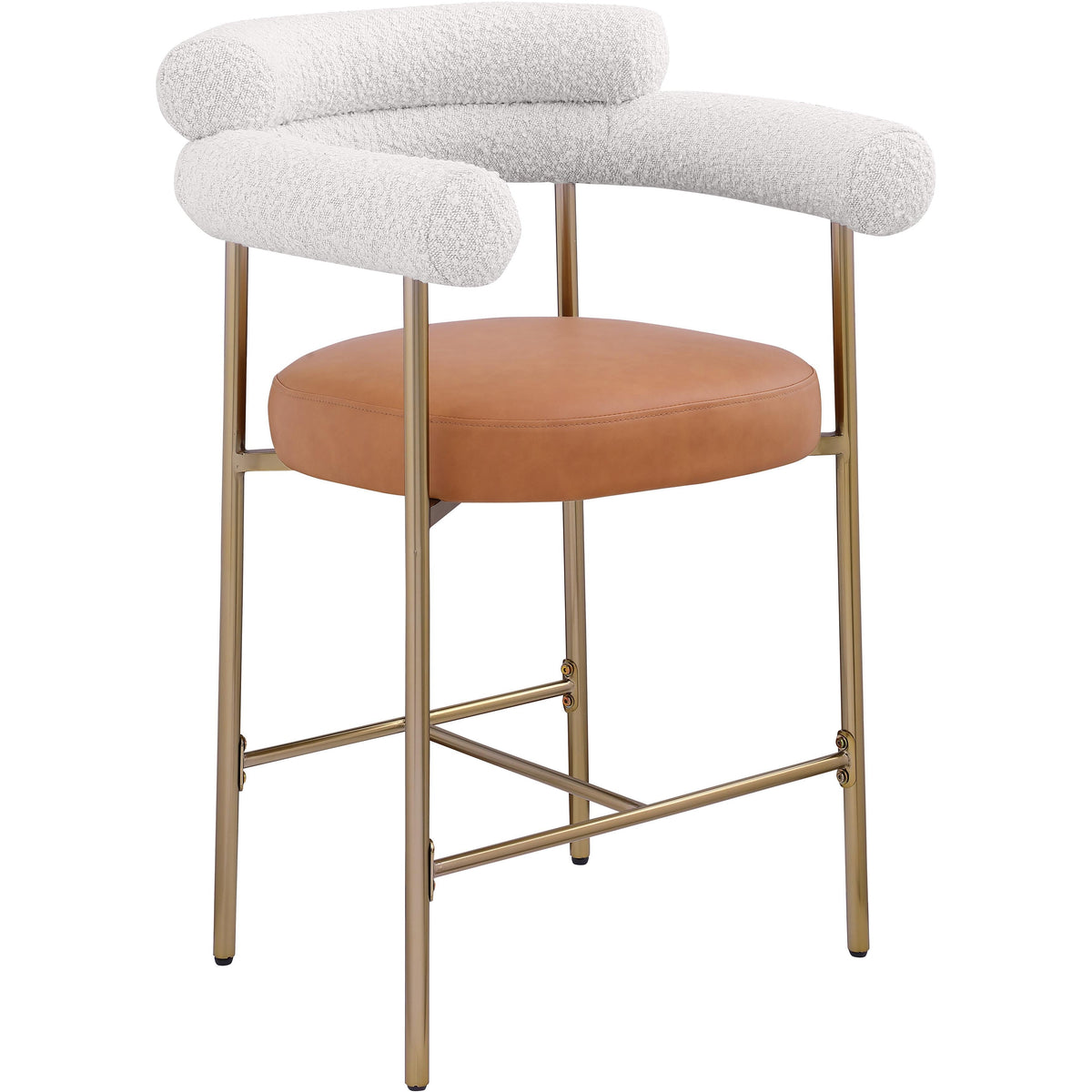 Meridian Blake Cognac Boucle Fabric / Vegan Leather Counter Stool