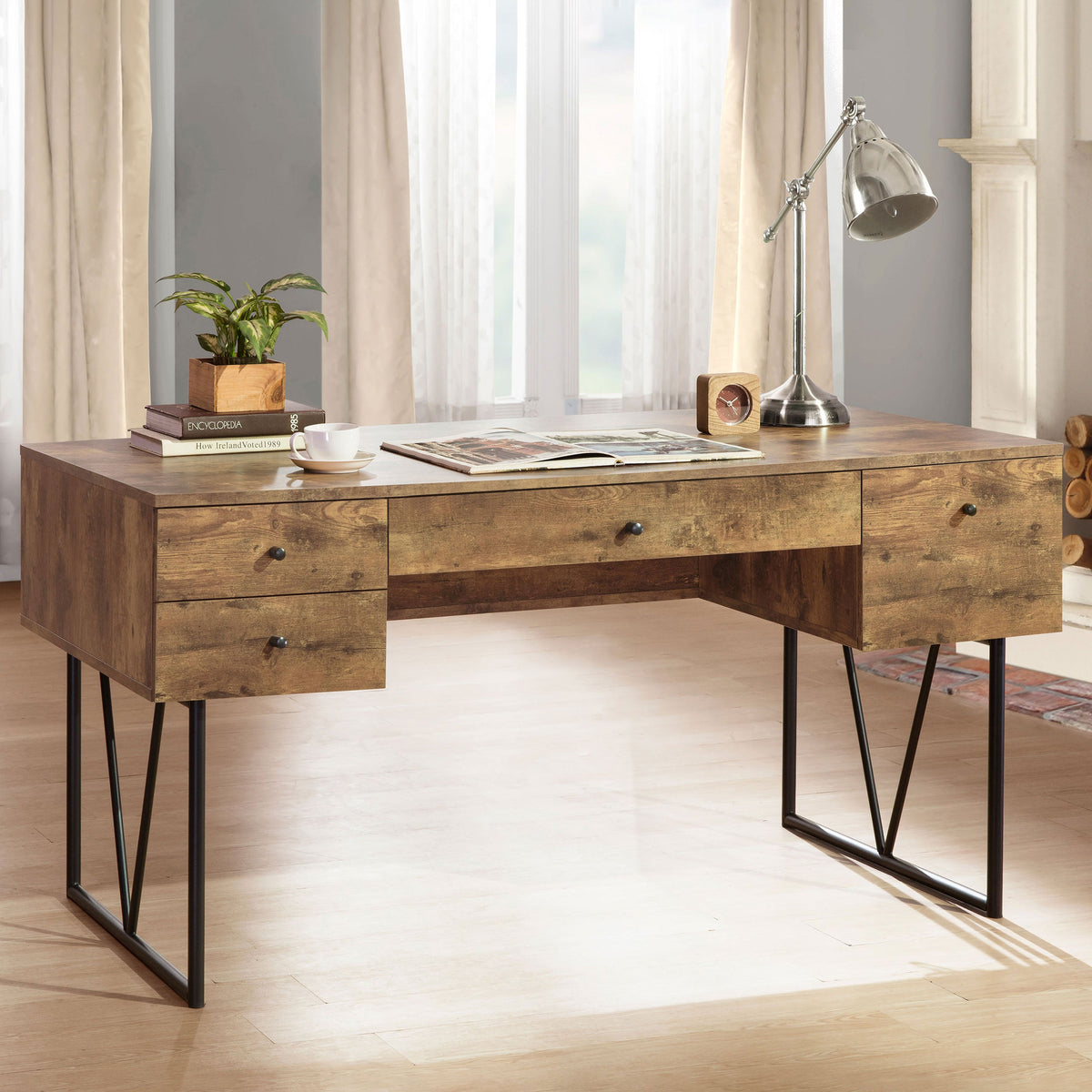 Analiese 63-inch 4-drawer Writing Desk Grey Driftwood