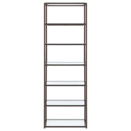 Kate 78-inch 5-shelf Glass Bookshelf Black Nickel
