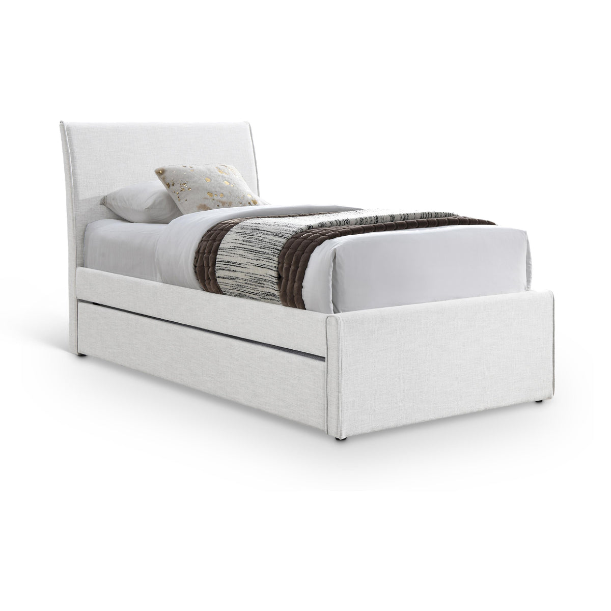 Meridian Myles Cream Linen Textured Fabric Twin Trundle Bed