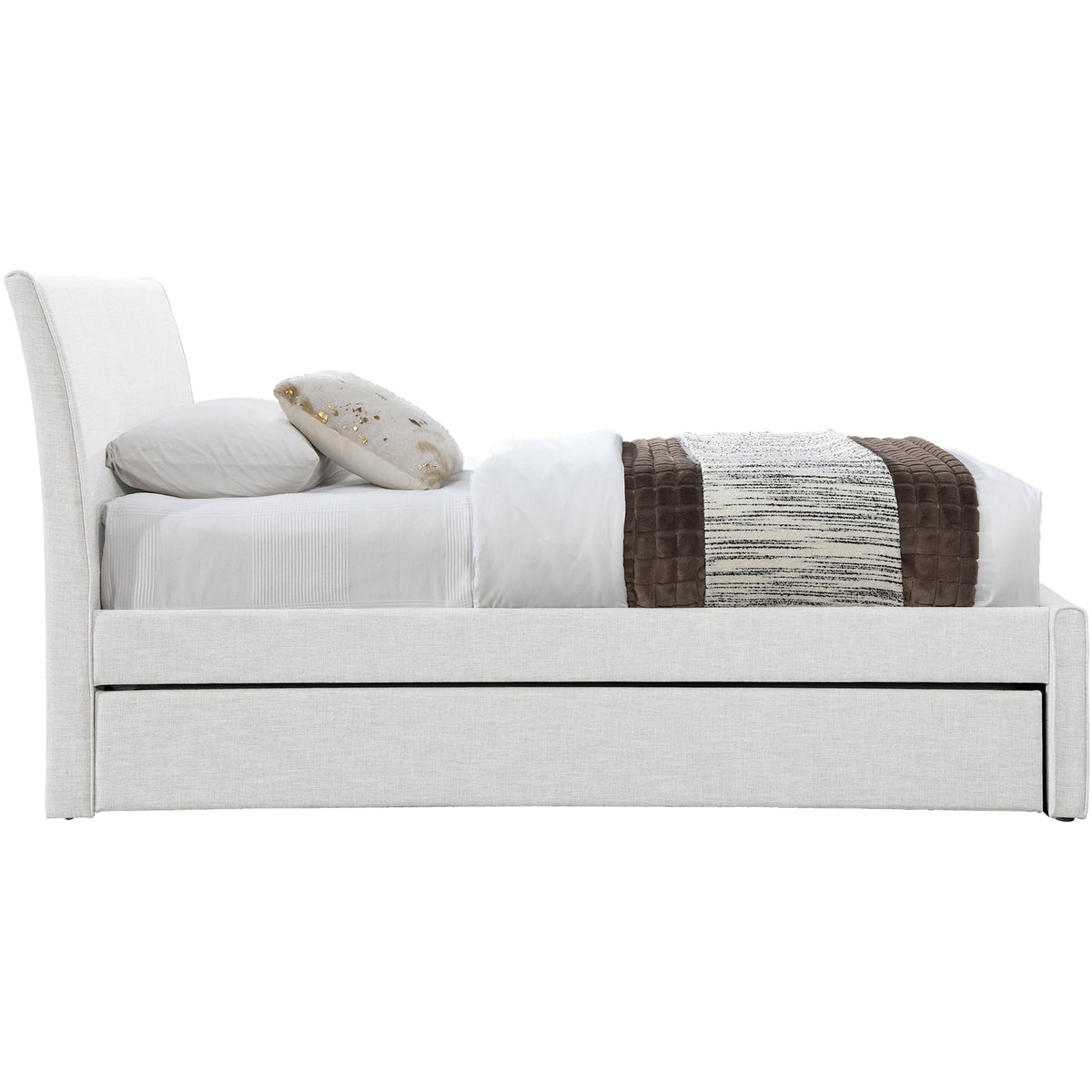 Meridian Myles Cream Linen Textured Fabric Twin Trundle Bed