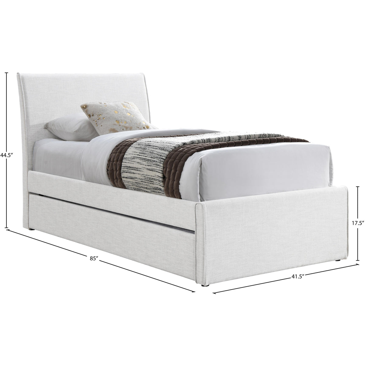 Meridian Myles Cream Linen Textured Fabric Twin Trundle Bed