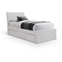 Meridian Myles Cream Chenille Fabric Twin Trundle Bed