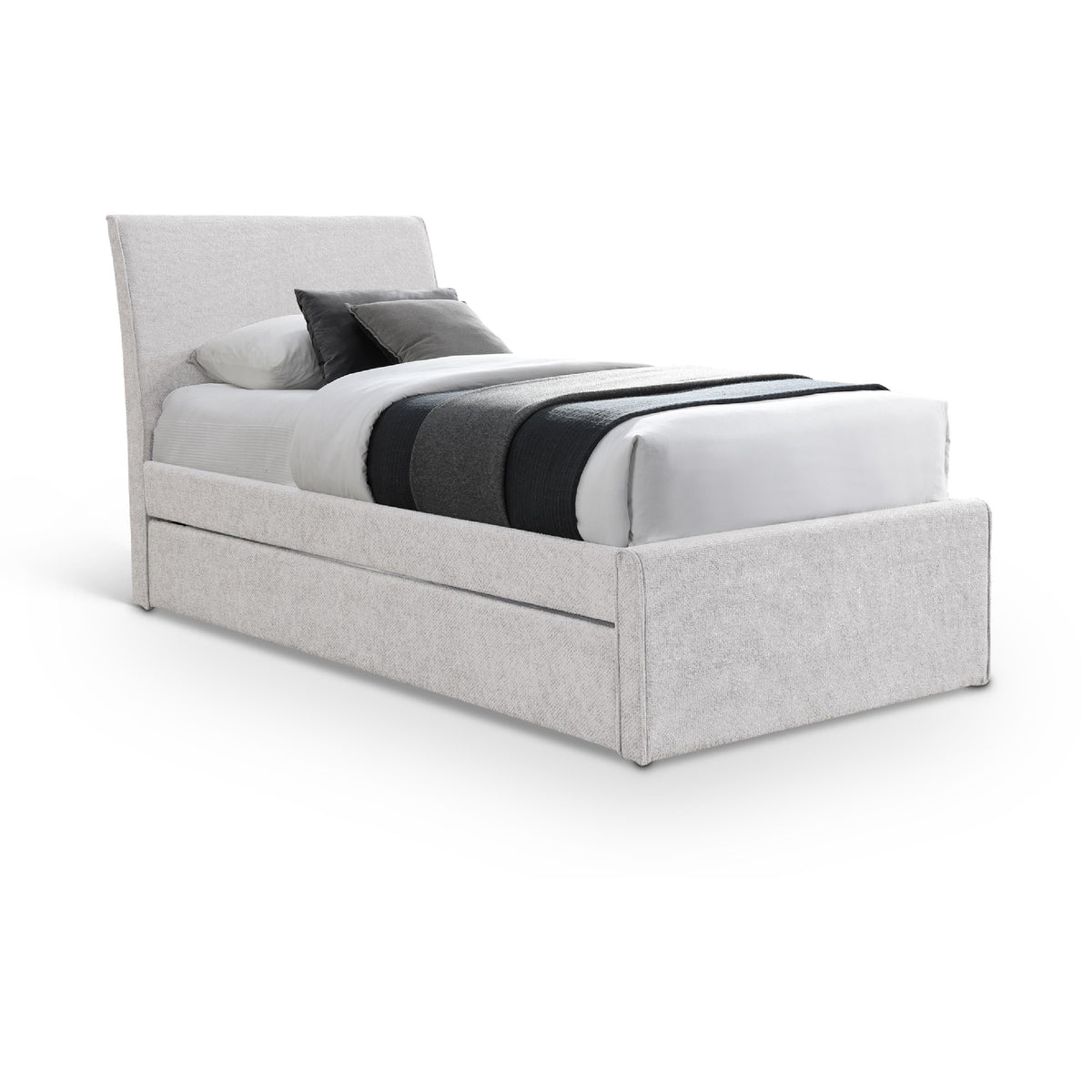 Meridian Myles Cream Chenille Fabric Twin Trundle Bed