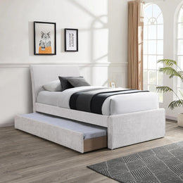 Meridian Myles Cream Chenille Fabric Twin Trundle Bed