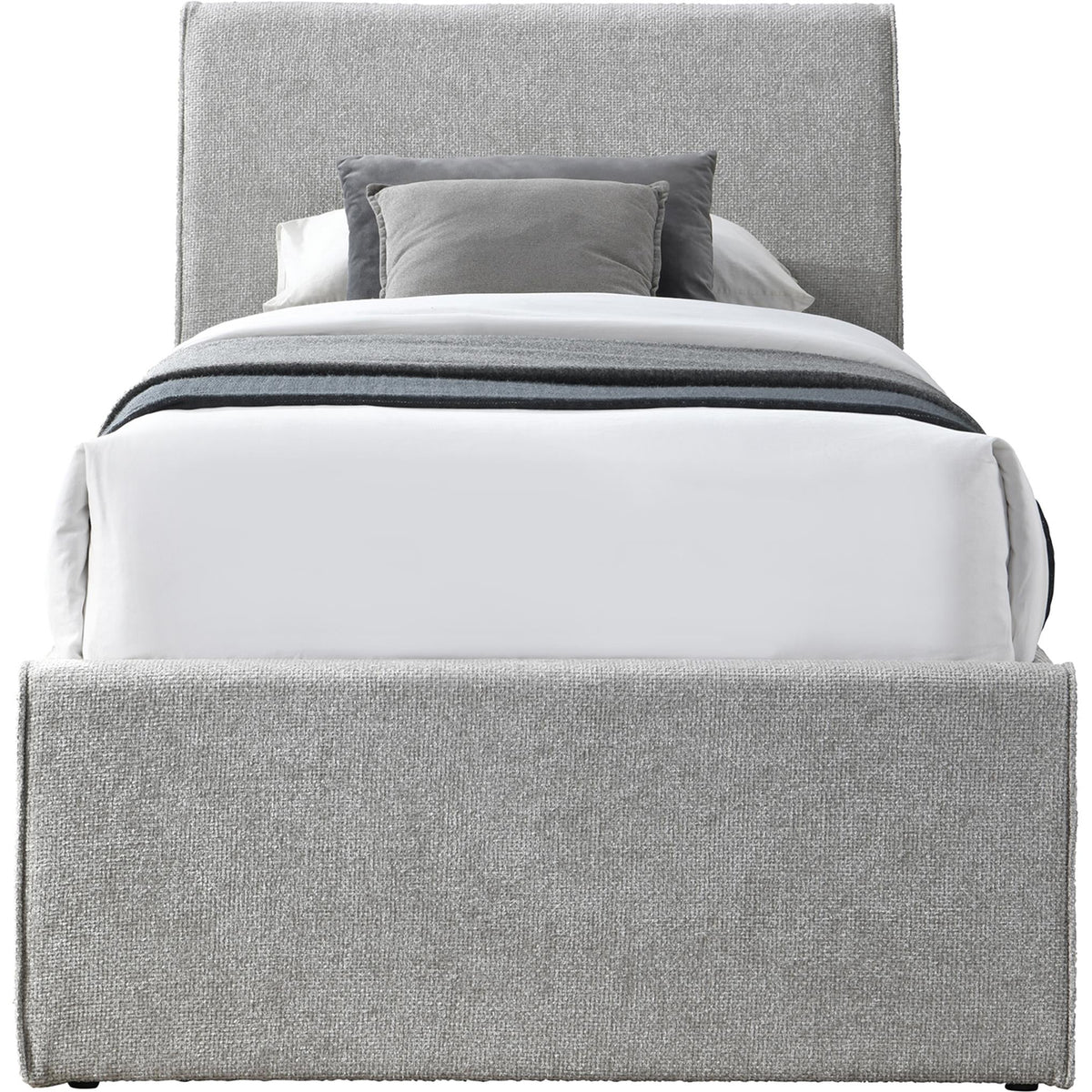 Meridian Myles Grey Chenille Fabric Twin Trundle Bed