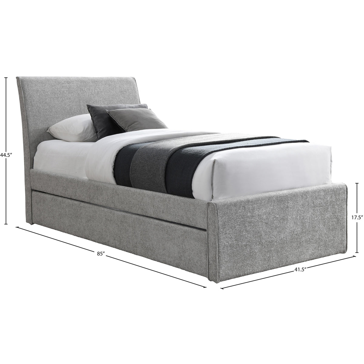 Meridian Myles Grey Chenille Fabric Twin Trundle Bed