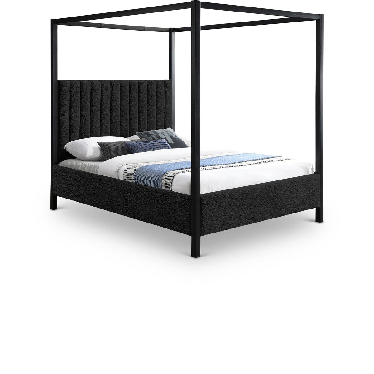 Meridian Kelly Black Boucle Fabric Full Bed (3 Boxes)