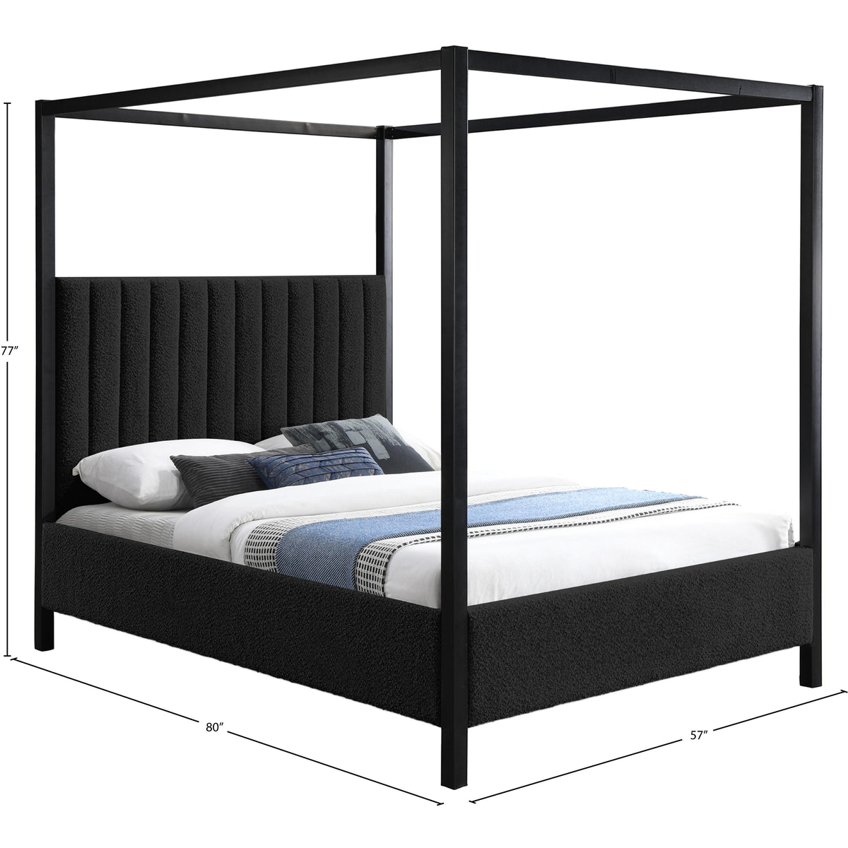 Meridian Kelly Black Boucle Fabric Full Bed (3 Boxes)