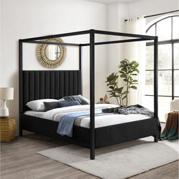 Meridian Kelly Black Boucle Fabric Queen Bed (3 Boxes)