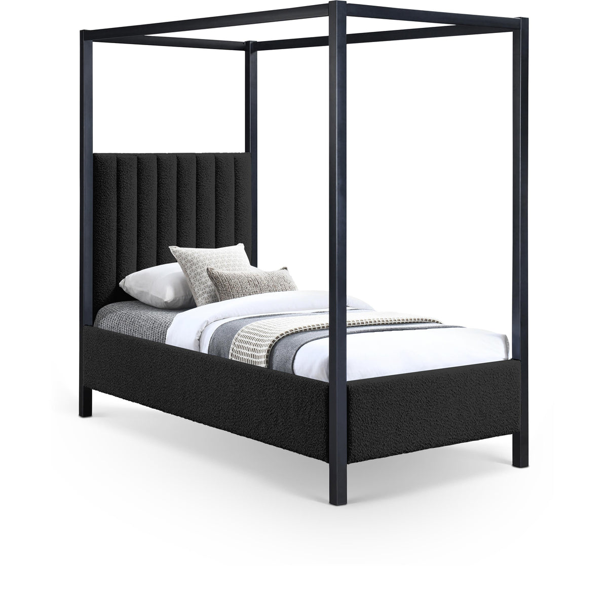 Meridian Kelly Black Boucle Fabric Twin Bed (3 Boxes)