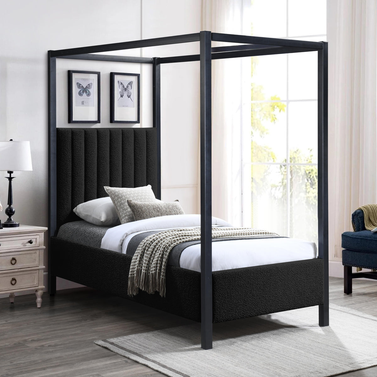 Meridian Kelly Black Boucle Fabric Twin Bed (3 Boxes)