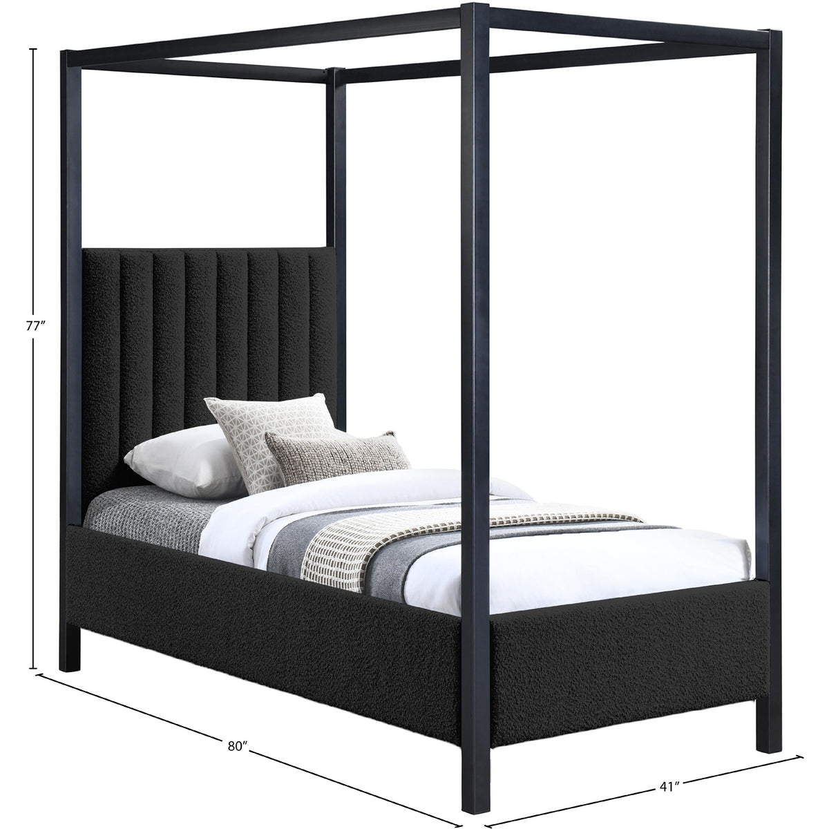 Meridian Kelly Black Boucle Fabric Twin Bed (3 Boxes)