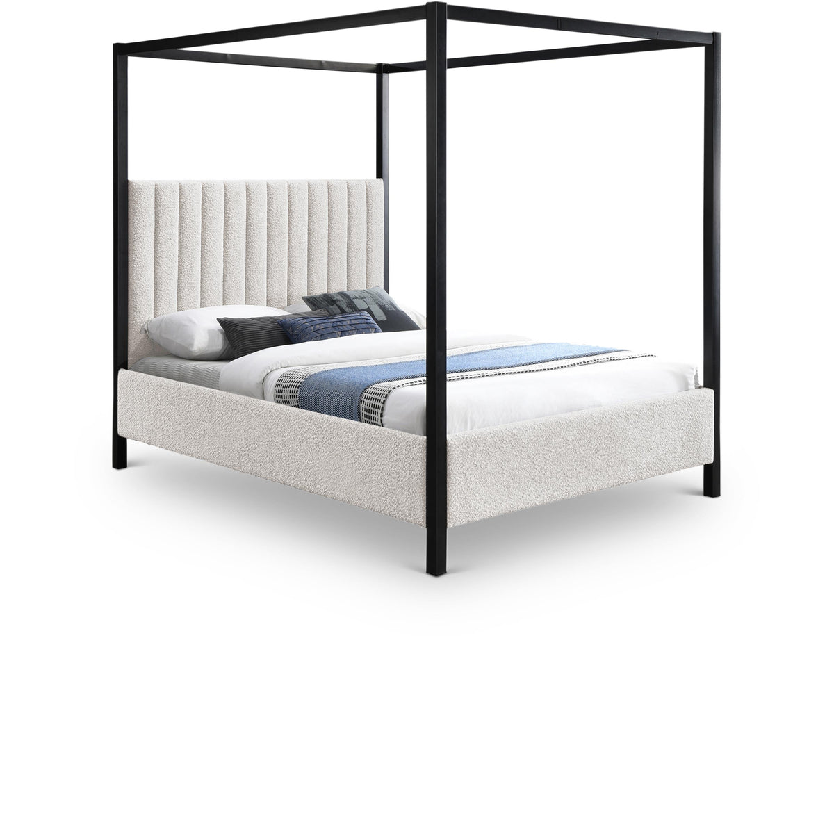 Meridian Kelly Cream Boucle Fabric King Bed (3 Boxes)