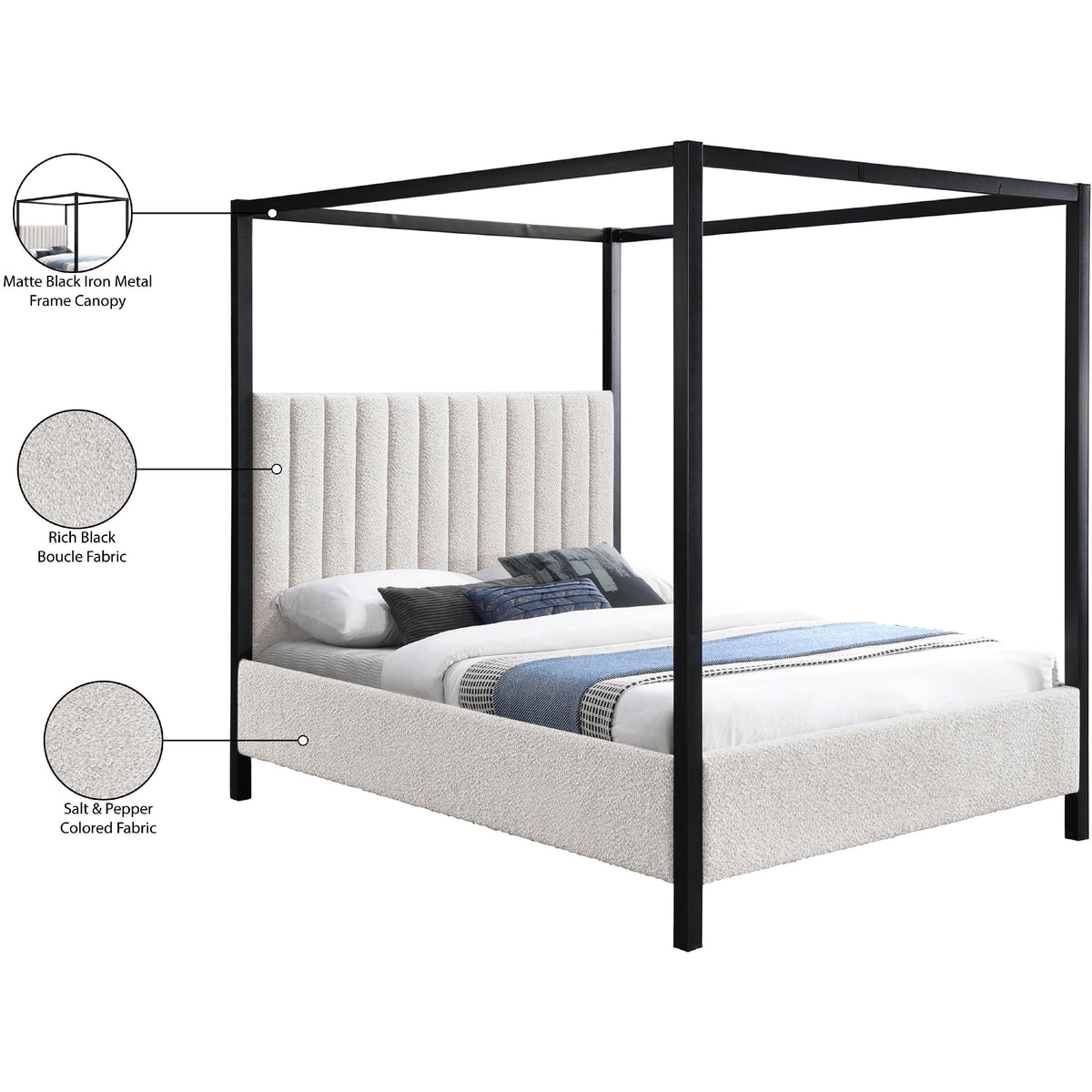 Meridian Kelly Cream Boucle Fabric King Bed (3 Boxes)
