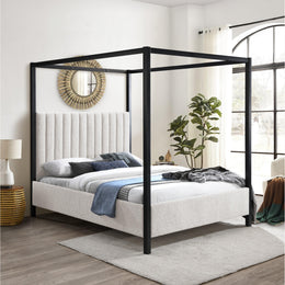 Meridian Kelly Cream Boucle Fabric Queen Bed (3 Boxes)