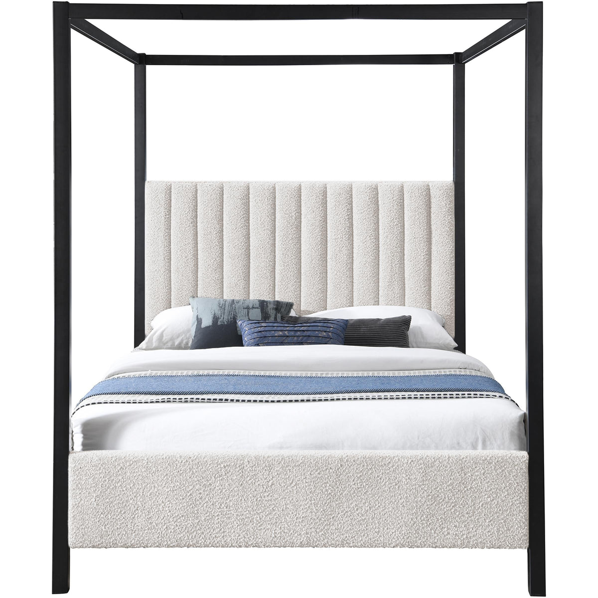 Meridian Kelly Cream Boucle Fabric Queen Bed (3 Boxes)