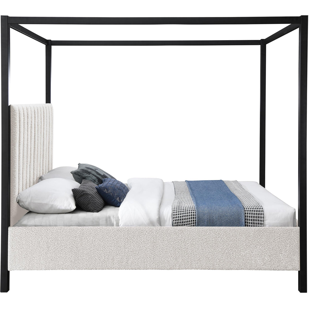Meridian Kelly Cream Boucle Fabric Queen Bed (3 Boxes)