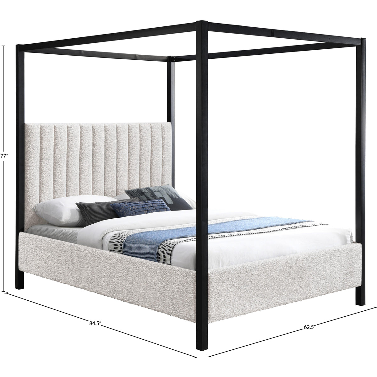 Meridian Kelly Cream Boucle Fabric Queen Bed (3 Boxes)