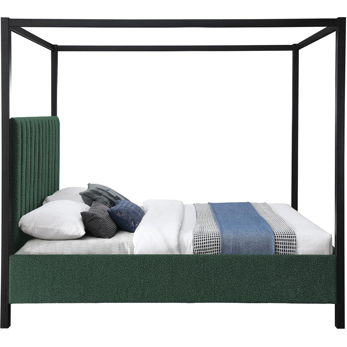 Meridian Kelly Green Boucle Fabric King Bed (3 Boxes)