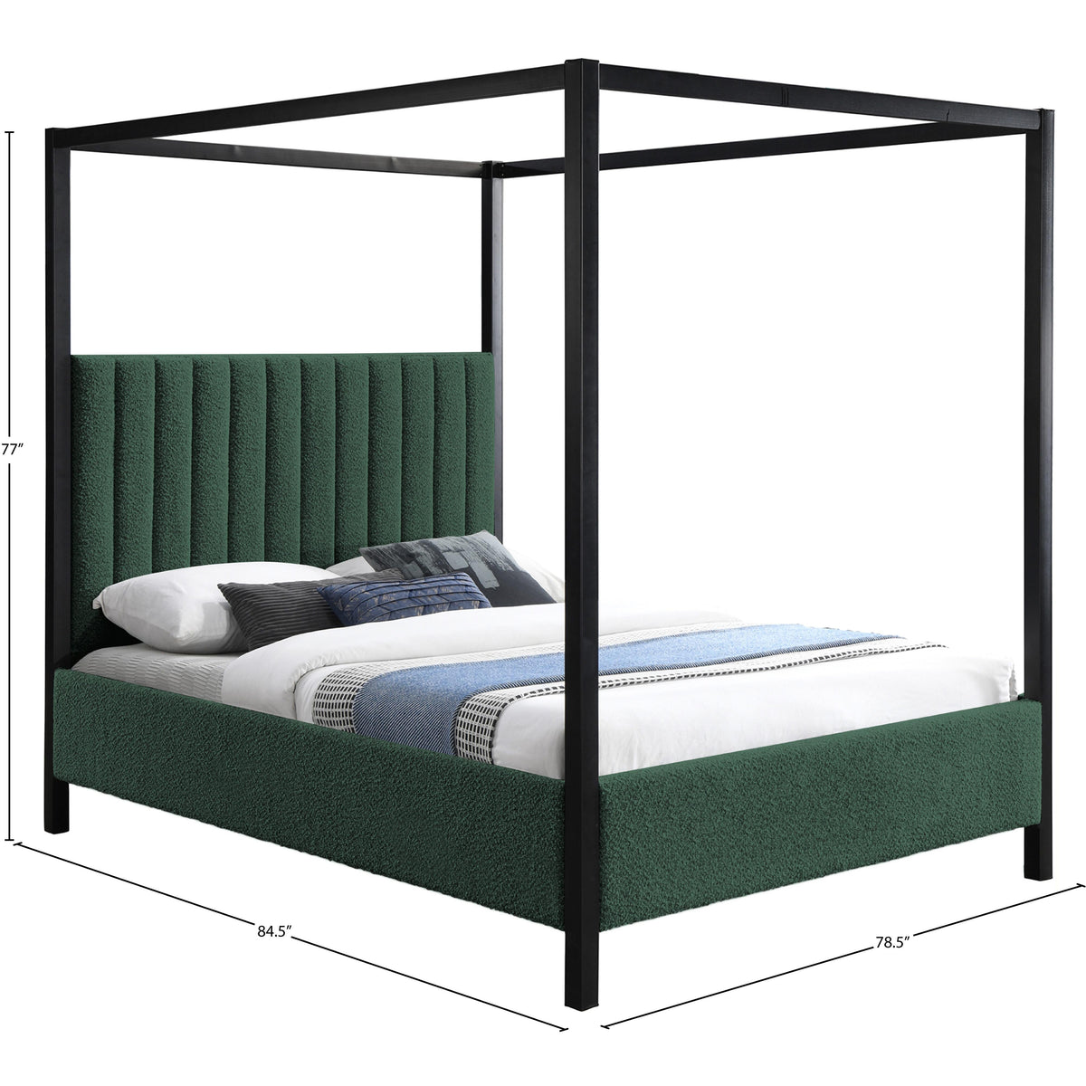 Meridian Kelly Green Boucle Fabric King Bed (3 Boxes)