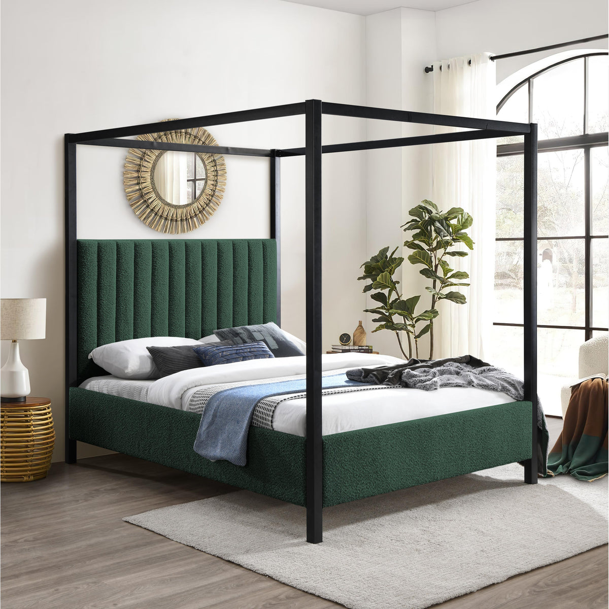Meridian Kelly Green Boucle Fabric Queen Bed (3 Boxes)