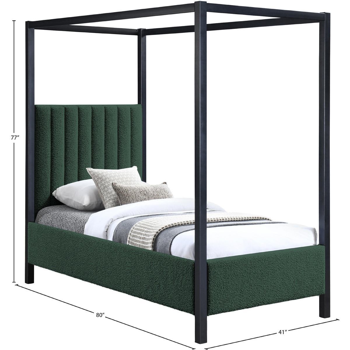 Meridian Kelly Green Boucle Fabric Twin Bed (3 Boxes)
