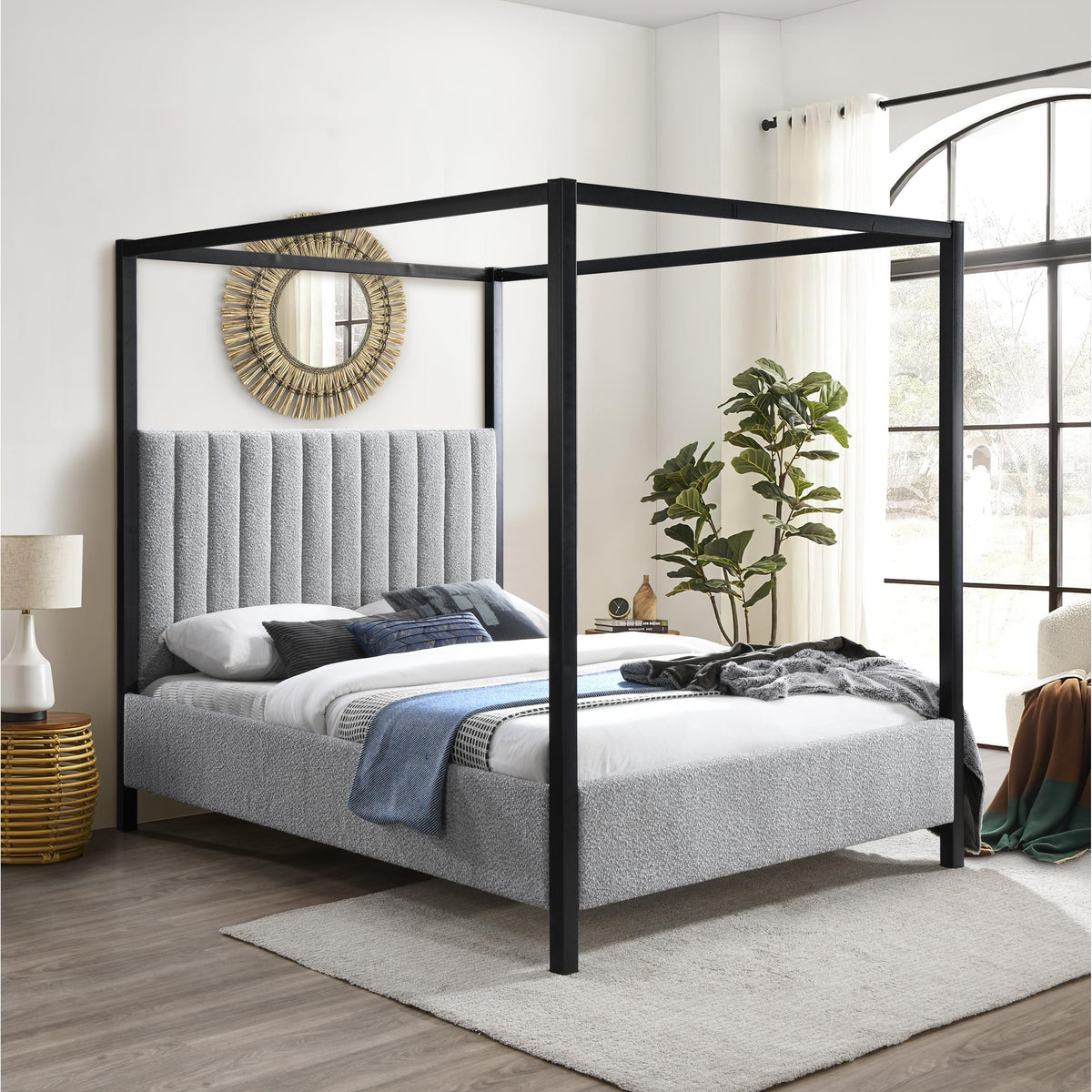 Meridian Kelly Grey Boucle Fabric King Bed (3 Boxes)