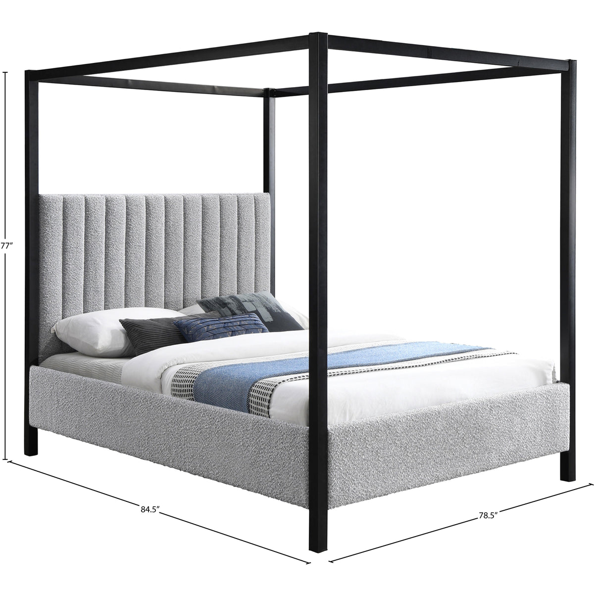 Meridian Kelly Grey Boucle Fabric King Bed (3 Boxes)