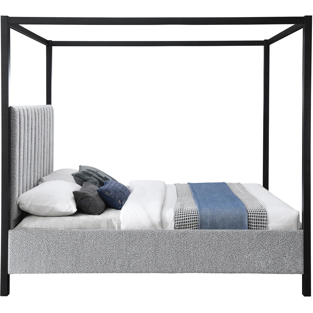 Meridian Kelly Grey Boucle Fabric Queen Bed (3 Boxes)
