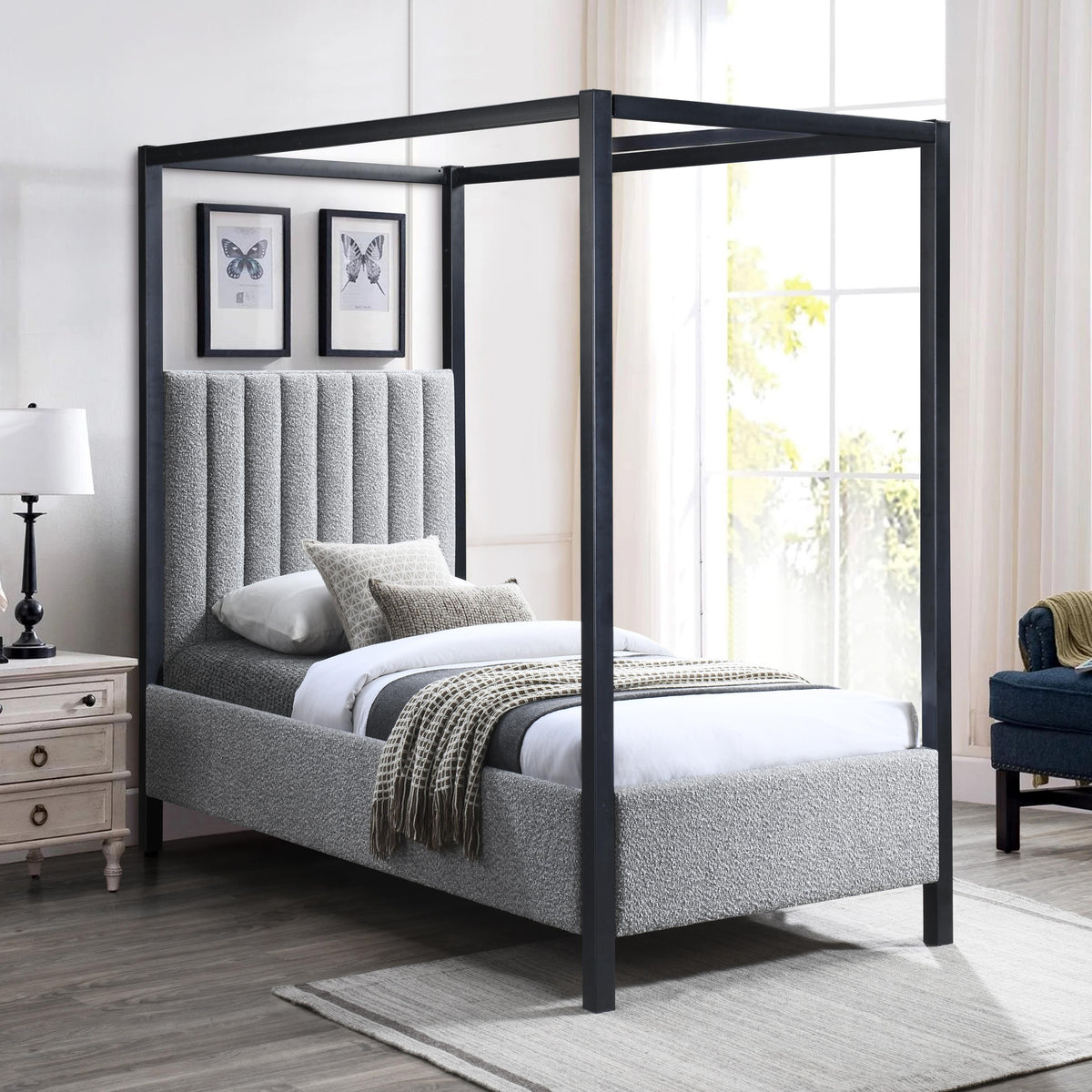 Meridian Kelly Grey Boucle Fabric Twin Bed (3 Boxes)