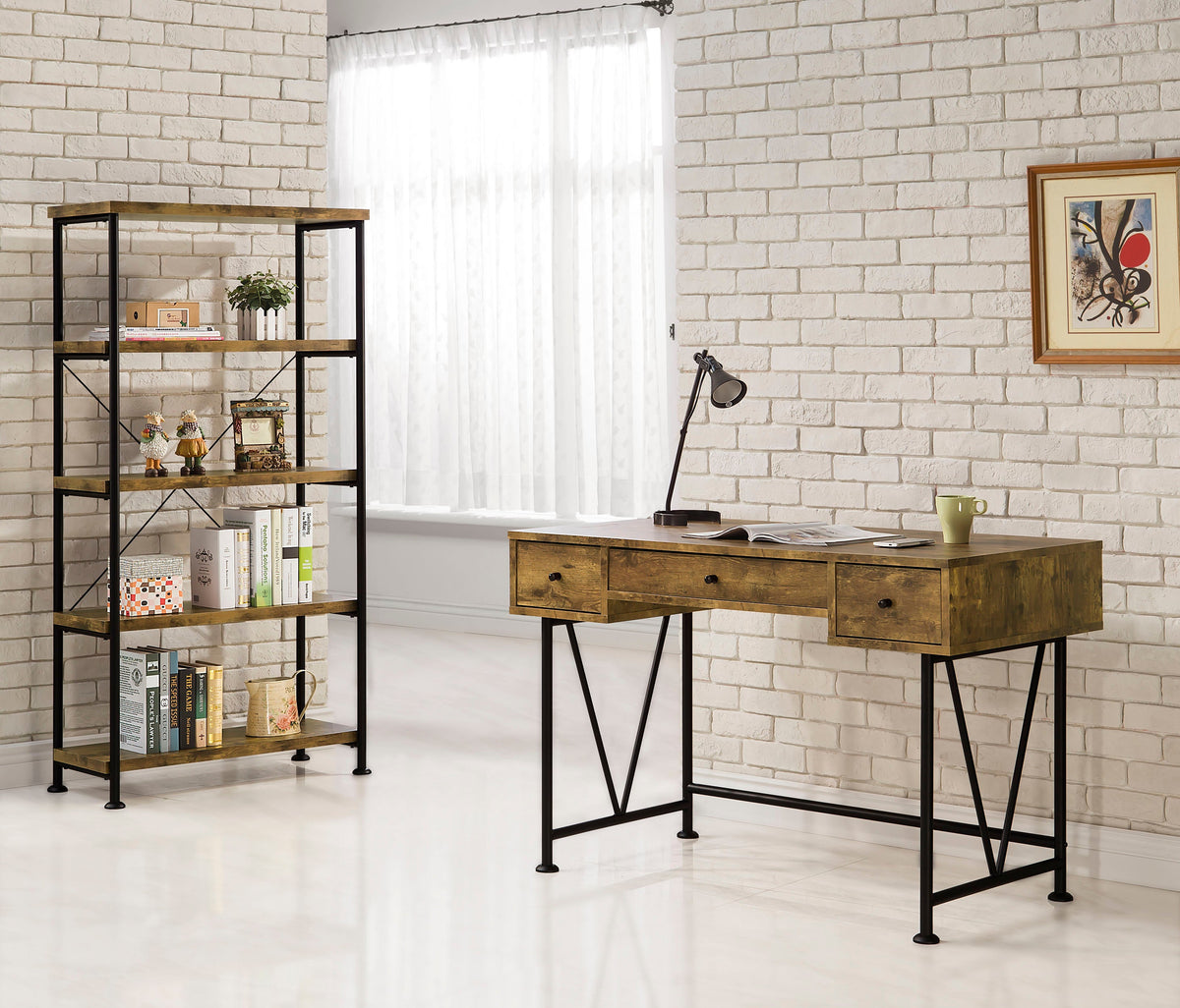 Analiese  Computer Desk Bookcase Set Rustic Nutmeg