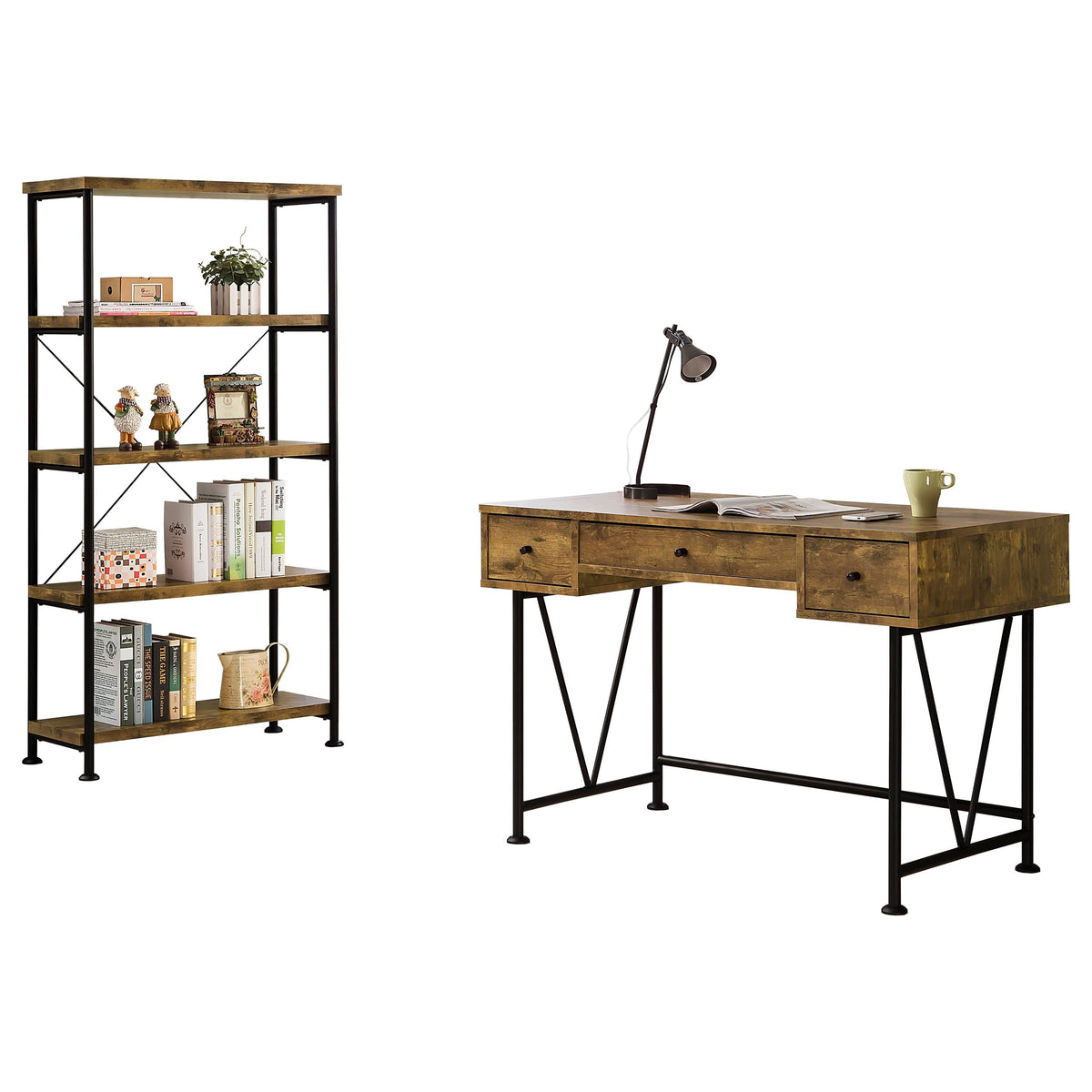 Analiese  Computer Desk Bookcase Set Rustic Nutmeg