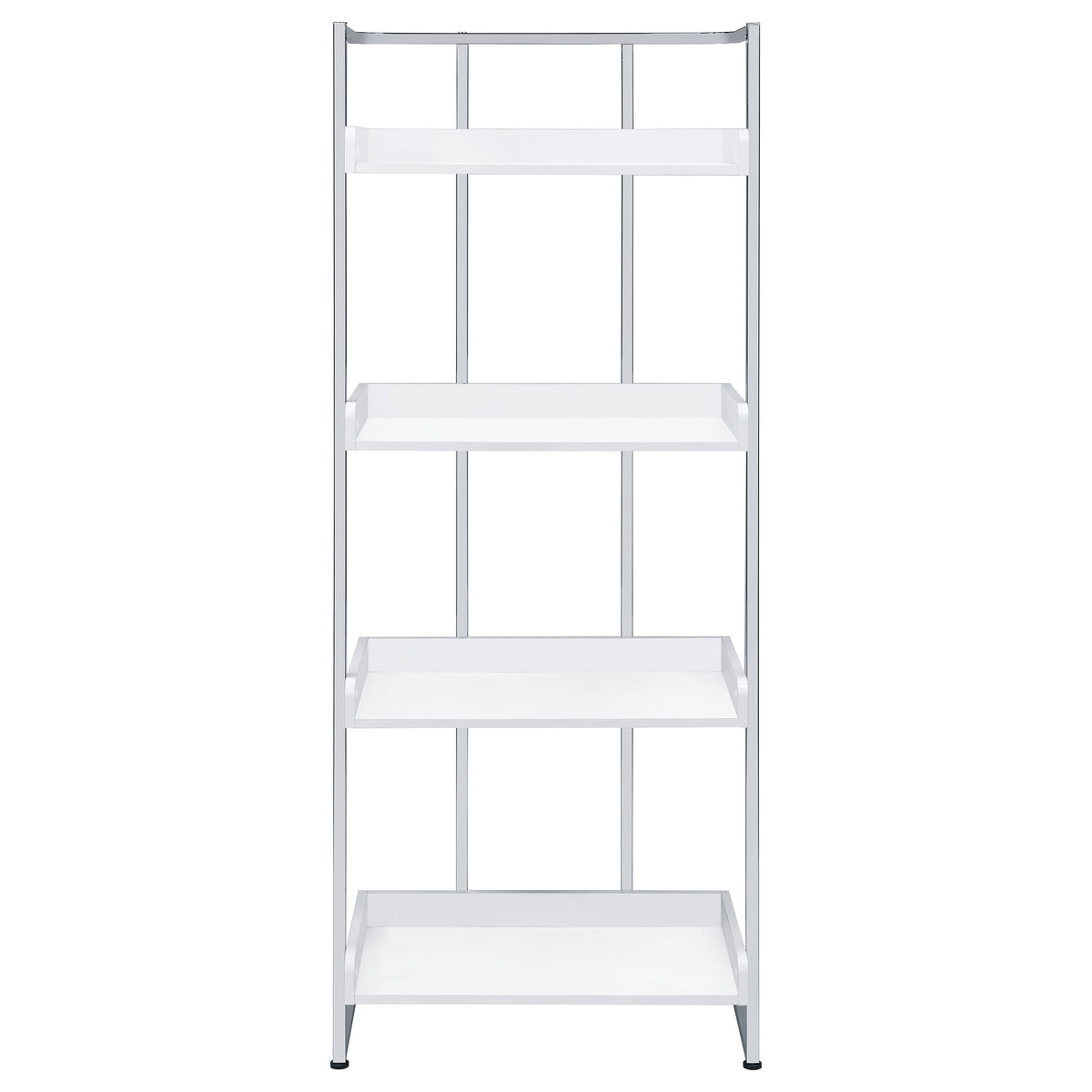 Ember 68-inch 4-shelf Bookshelf White High Gloss and Chrome