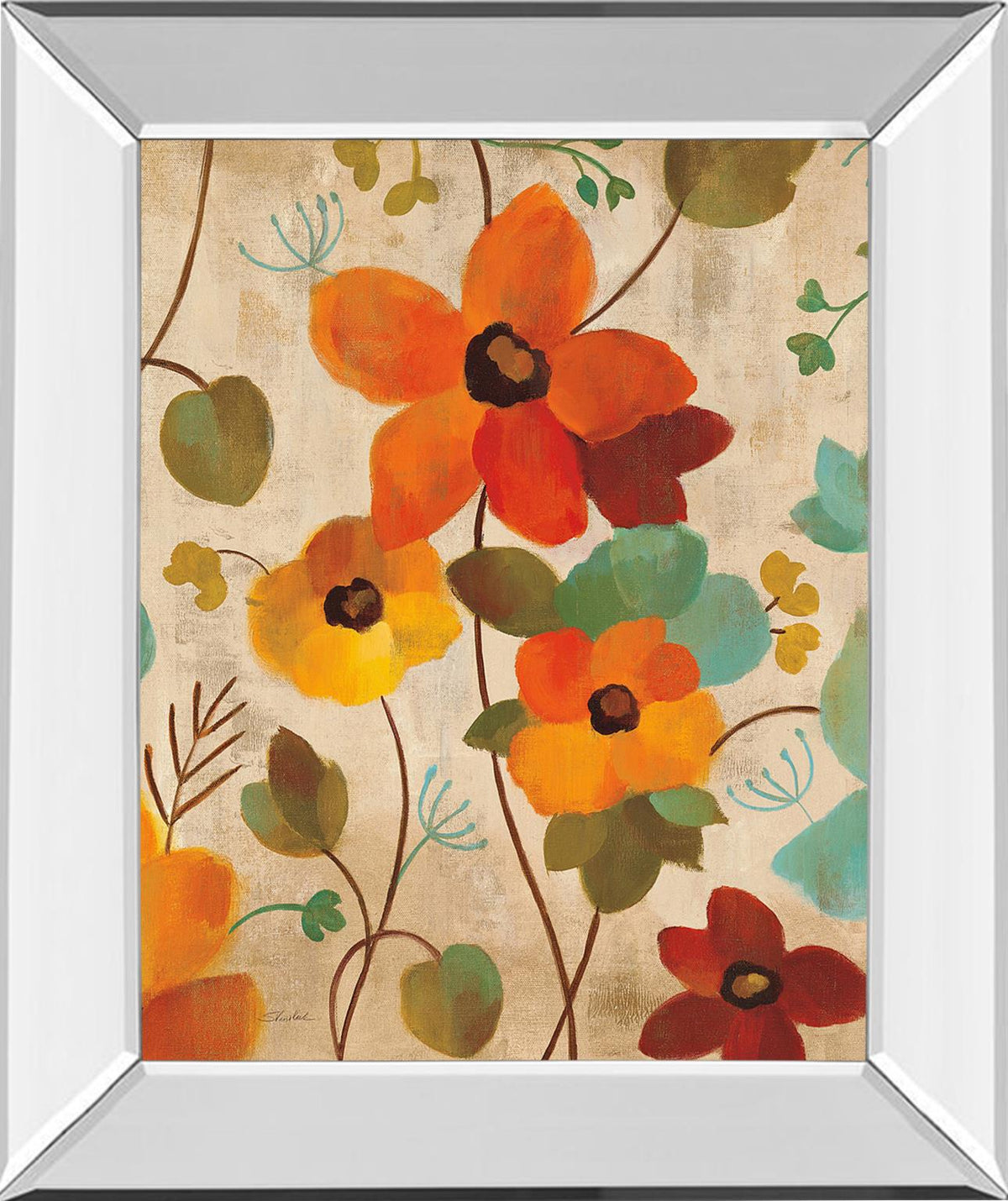 Mirrored Frame Vibrant Embroidery Iii  By Silvia Vassileva 22X26 Mirror Frame Print
