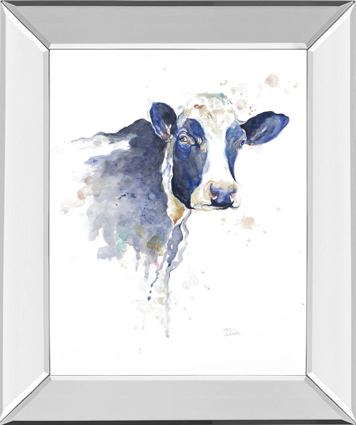 Mirrored Frame Watercolor Blue Cow By Patricia Pinto 22X26 Mirror Frame Print