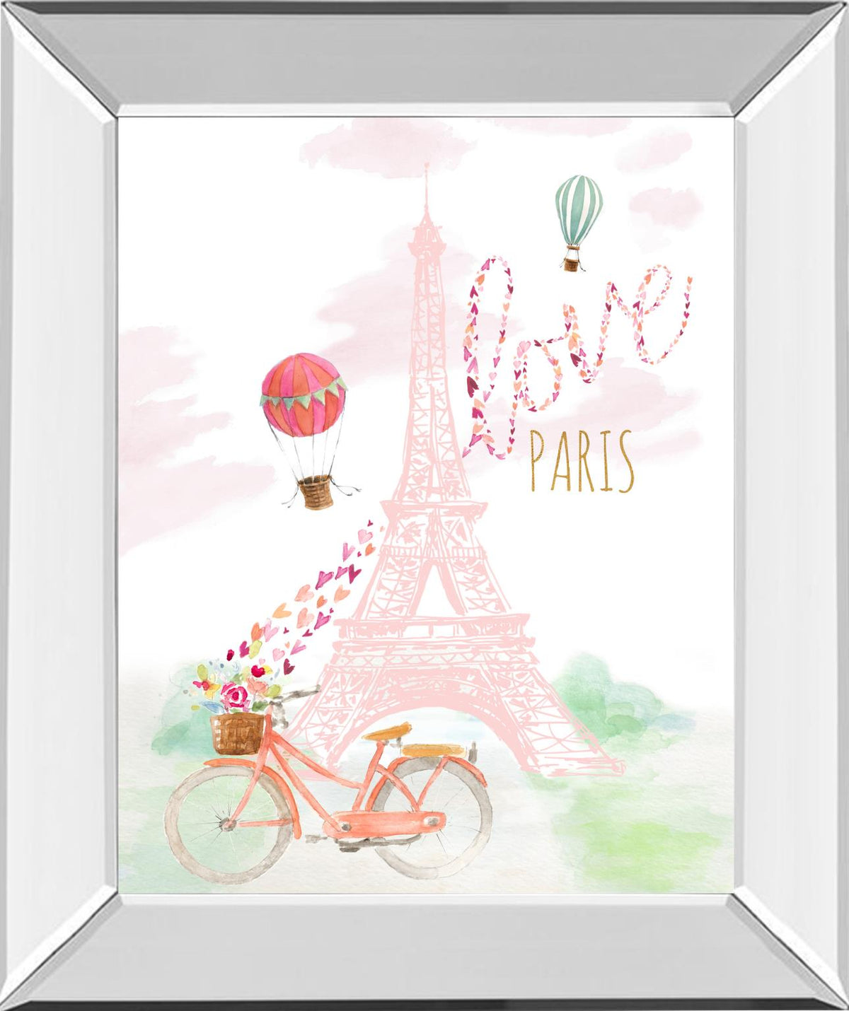 Pink Eiffel Bike Ride By Lanieloreth 22X26 Mirror Frame Print