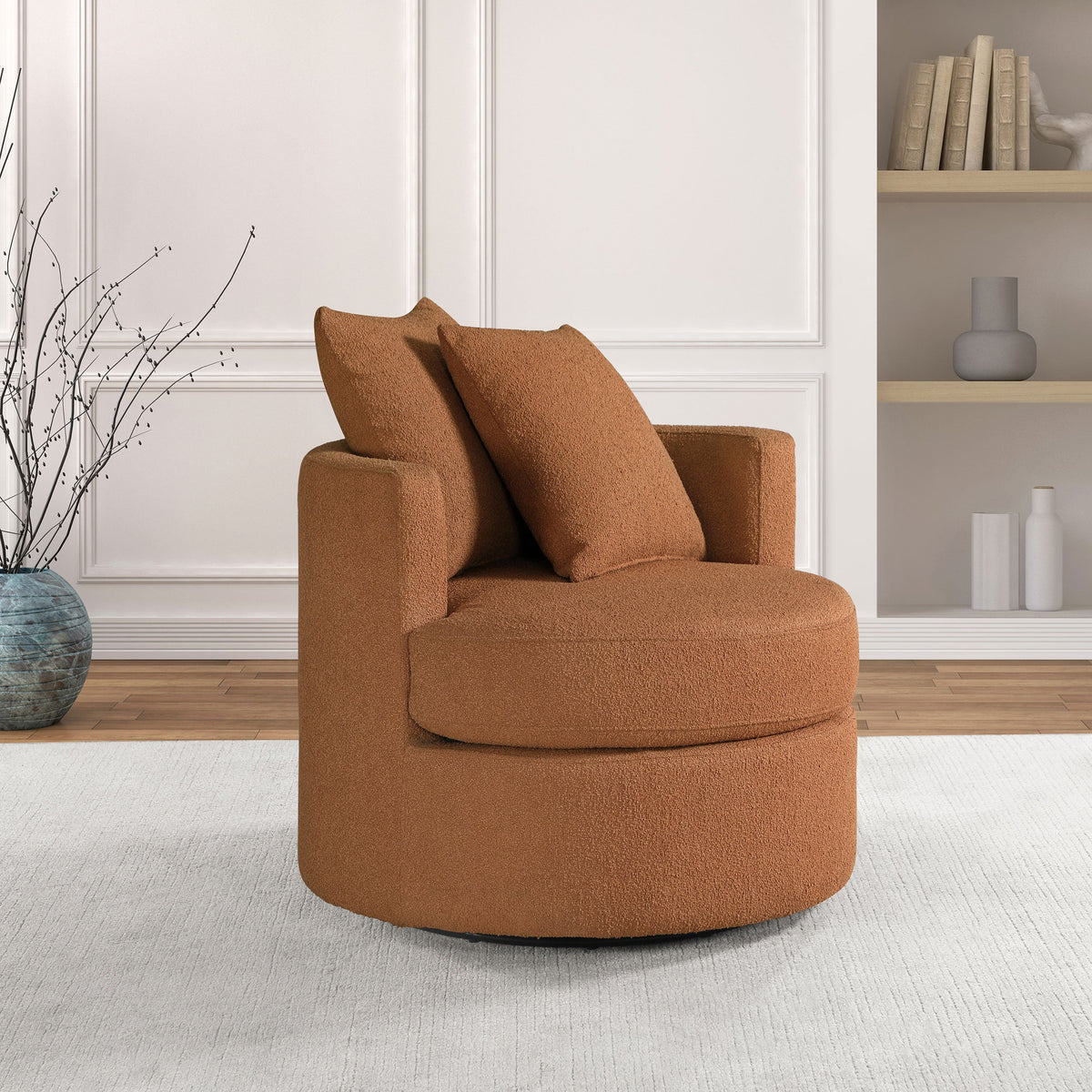 Debbie Upholstered Swivel Accent Chair Camel